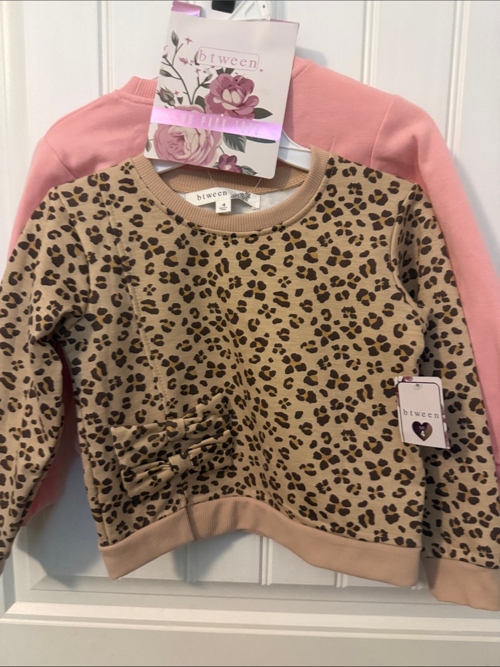 btween Girls' Leopard Print Sweatshirt and Pink 2 pack bundle size 4